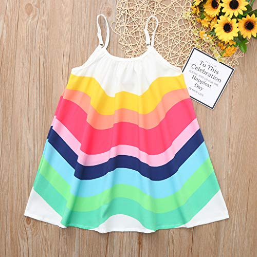 YWLINK Vestido De Fiesta NiñA Falda De Verano De Camisola Sin Mangas Falda De Playa Arcoiris Mezcla De AlgodóN Lindo Vestido De Princesa Falda De Baile Regalo De CumpleañOs(Multicolor,4-5 años)