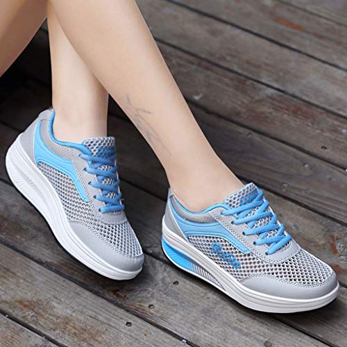 YWLINK Zapatillas De Deporte Transpirables Malla De Moda para Mujer Zapatos Ocasionales Zapatillas Estudiantes Fondo Grueso Fiesta De CumpleañOs Corriendo Ciclismo Antideslizante Regalo(Azul,36EU)