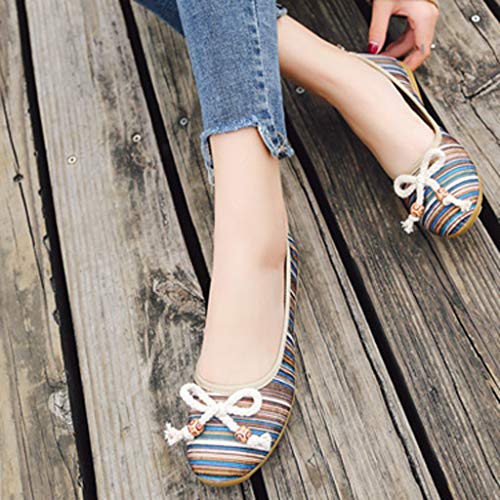 YWLINK Zapatos De Mujer Low-Top con Estilo Nacional Zapatos Individuales CuñAs Ligeras Zapatos Perezosos Bohemia Zapatos Romanos Zapatos Casuales De Playa Fiesta(Azul,42EU)