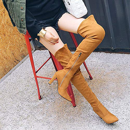 YZT QUEEN Mujer Botas sobre la Rodilla, Botas Altas de Gamuza elástica Informal de Moda, Botas de tacón Alto de Oficina de Ocio de Invierno,Marrón,37EU/3.5UK