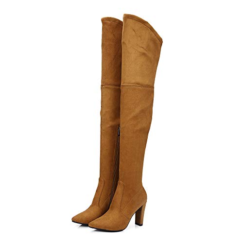 YZT QUEEN Mujer Botas sobre la Rodilla, Botas Altas de Gamuza elástica Informal de Moda, Botas de tacón Alto de Oficina de Ocio de Invierno,Marrón,37EU/3.5UK