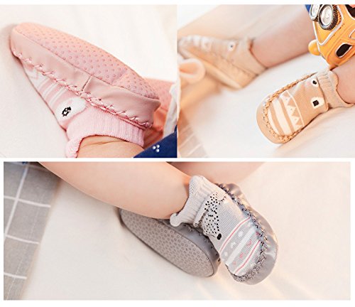 Z-Chen Pack de 3 Pares Zapatillas para Bebé con Suela Antideslizante, Gris + Marrón + Azul Oscuro, 18-24 Meses