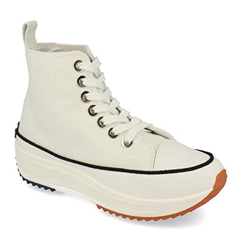 Zapatilla Abotinada, Comodas, Estilo Bamba, Material de Lona, con Plataforma, Cierre de Cordones, Primavera Verano 2021. Talla 40 Blanco