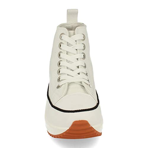 Zapatilla Abotinada, Comodas, Estilo Bamba, Material de Lona, con Plataforma, Cierre de Cordones, Primavera Verano 2021. Talla 40 Blanco