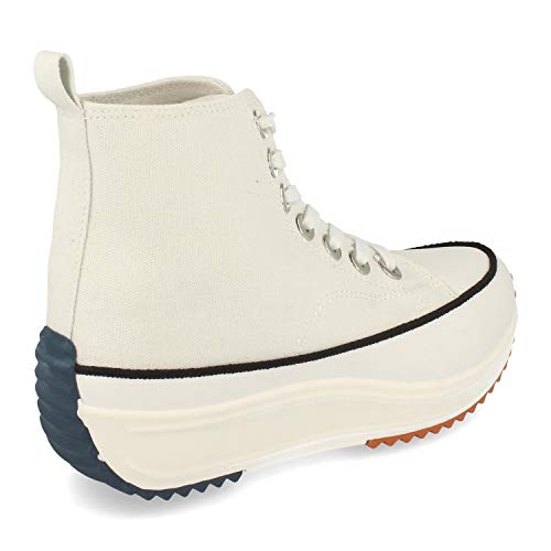 Zapatilla Abotinada, Comodas, Estilo Bamba, Material de Lona, con Plataforma, Cierre de Cordones, Primavera Verano 2021. Talla 40 Blanco