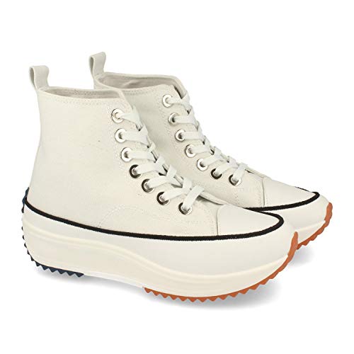Zapatilla Abotinada, Comodas, Estilo Bamba, Material de Lona, con Plataforma, Cierre de Cordones, Primavera Verano 2021. Talla 40 Blanco