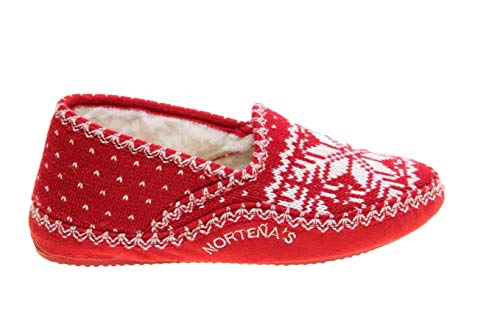 Zapatilla casa Cerrada de Lana y Forro Borreguillo. Cuña Interior de 2,5 cm y Piso de Goma Flexible Muy comodas. (Rojo, Numeric_37) RECOMENDAMOS UNA Talla MAS