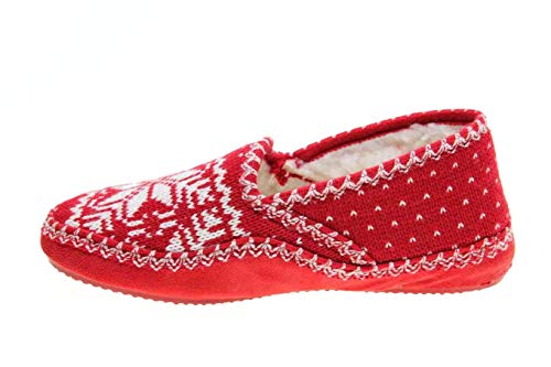 Zapatilla casa Cerrada de Lana y Forro Borreguillo. Cuña Interior de 2,5 cm y Piso de Goma Flexible Muy comodas. (Rojo, Numeric_37) RECOMENDAMOS UNA Talla MAS