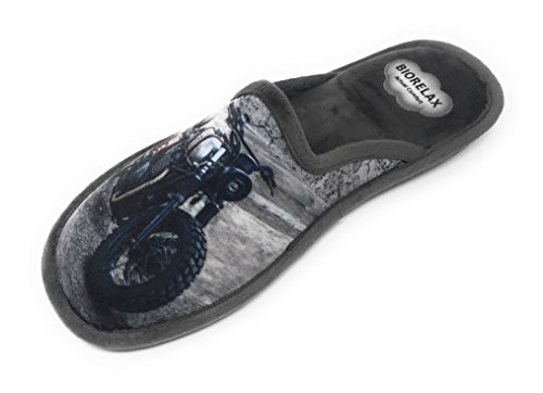 Zapatilla de Estar por casa/Biorelax/Hombre/Mod. Dibujo Moto/Gris/Material Suapel/Suela Goma/con Cámara de Aire/Talla 44
