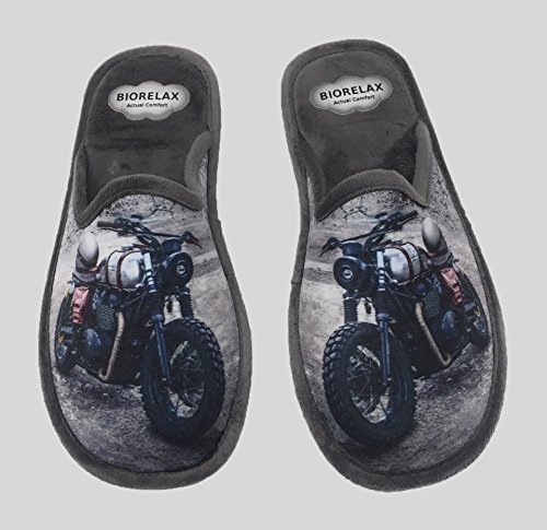 Zapatilla de Estar por casa/Biorelax/Hombre/Mod. Dibujo Moto/Gris/Material Suapel/Suela Goma/con Cámara de Aire/Talla 44