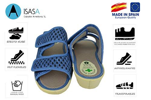 Zapatilla de señora Isasa Capri Azul, de Farmacia, Doble Velcro Abierta Fabricada en Rejilla MORBI Azul con Dos velcros para un Ajuste idoneo para pies delicados (Numeric_37)