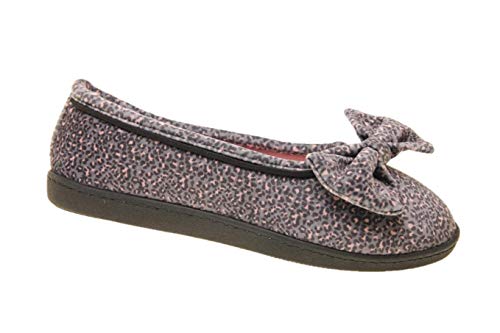Zapatilla Estampado con Lazo, Planta Acolchada Muy COMODAS (Leopardo, Numeric_37)
