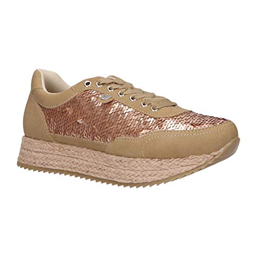 Zapatilla Gioseppo "Nikki" lentejuelas y cuña de esparto. (39, Beig)