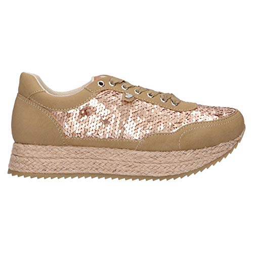 Zapatilla Gioseppo "Nikki" lentejuelas y cuña de esparto. (39, Beig)
