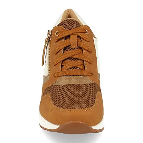 Zapatilla para Mujer, con Cuna, Cremallera de Adorno, y Cierre de Cordones, Primavera Verano 2021. Talla 39 Camel