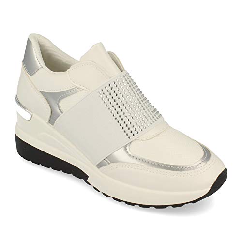 Zapatilla para Mujer, con Cuna, Tira Elastica con Strass en el Empeine, Otono Invierno 2020. Talla 38 Blanco