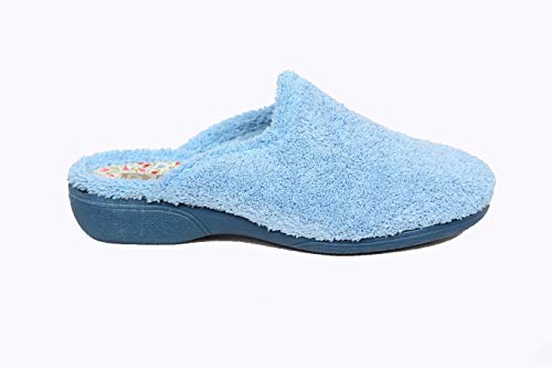 Zapatilla Puntera Cerrada con cuña de 2.5 cm de Goma, Pala de Rizo Toalla, Hechas EN ESPAÑA, Muy comodas y Confortables (Jeans, Numeric_38)