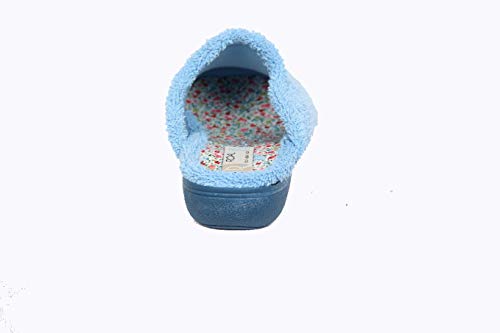 Zapatilla Puntera Cerrada con cuña de 2.5 cm de Goma, Pala de Rizo Toalla, Hechas EN ESPAÑA, Muy comodas y Confortables (Jeans, Numeric_38)