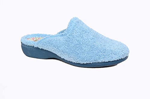 Zapatilla Puntera Cerrada con cuña de 2.5 cm de Goma, Pala de Rizo Toalla, Hechas EN ESPAÑA, Muy comodas y Confortables (Jeans, Numeric_38)