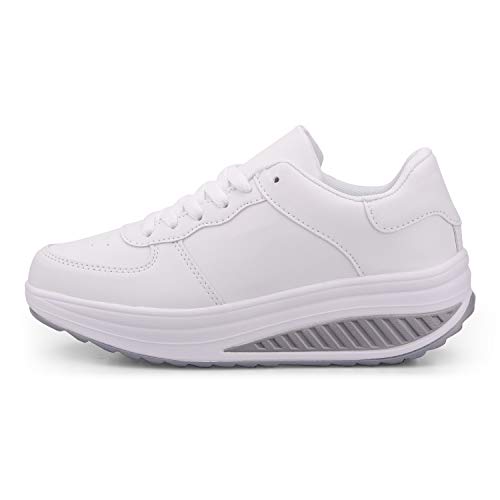 Zapatillas Casual para Mujer Zapatillas de Deporte Gimnasio Zapatos Cuña Cómodos Sneakers para Trotar Compras Blanco 36