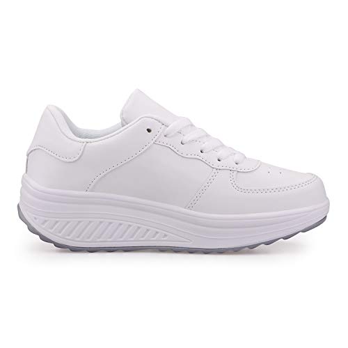Zapatillas Casual para Mujer Zapatillas de Deporte Gimnasio Zapatos Cuña Cómodos Sneakers para Trotar Compras Blanco 36