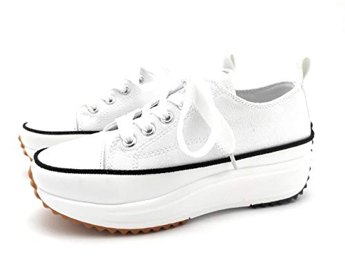 Zapatillas con Plataforma, Zapatillas de Lona Mujer, Zapatillas de Moda (Blanco, 38 EU, 38)