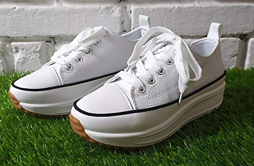 Zapatillas con Plataforma, Zapatillas de Lona Mujer, Zapatillas de Moda (Blanco, 41 EU, 41)