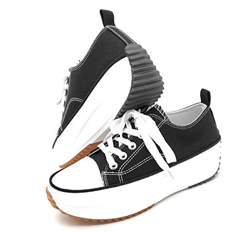 Zapatillas con Plataforma, Zapatillas de Lona Mujer, Zapatillas de Moda (Negro, 37 EU, 37)