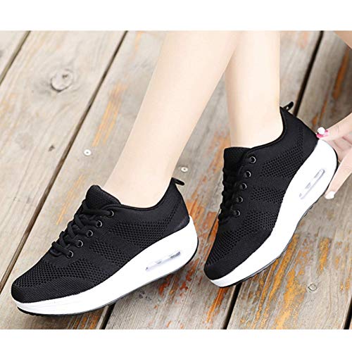 Zapatillas cuña Mujer Deportivas cuña Mujer Zapatos Deporte Gimnasio Zapatillas de Running Ligero Sneakers Cómodos Fitness Zapatos de Trabajo Negro A 36EU