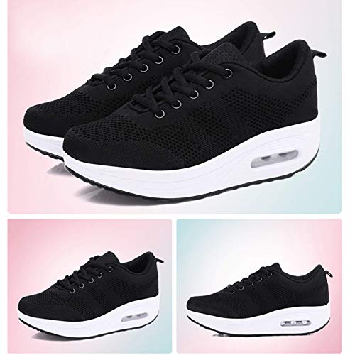 Zapatillas cuña Mujer Deportivas cuña Mujer Zapatos Deporte Gimnasio Zapatillas de Running Ligero Sneakers Cómodos Fitness Zapatos de Trabajo Negro A 36EU