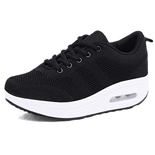 Zapatillas cuña Mujer Deportivas cuña Mujer Zapatos Deporte Gimnasio Zapatillas de Running Ligero Sneakers Cómodos Fitness Zapatos de Trabajo Negro A 36EU