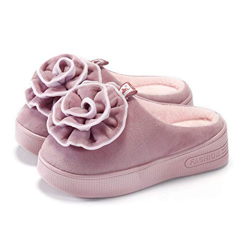 Zapatillas de algodón para Mujer Plataforma de tacón Alto con Medias Mangas y Calzado de casa Impermeable con cuña Rosa 36/37