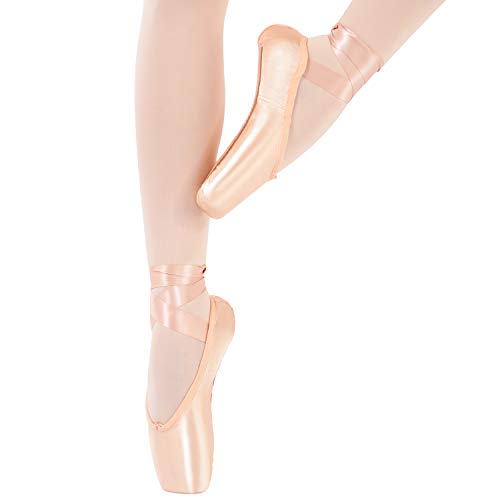 Zapatillas de Ballet de Punta Zapatillas de Danza Profesionales Rosadas con Cinta Cosida y Almohadillas de Silicona para niñas y Mujeres
