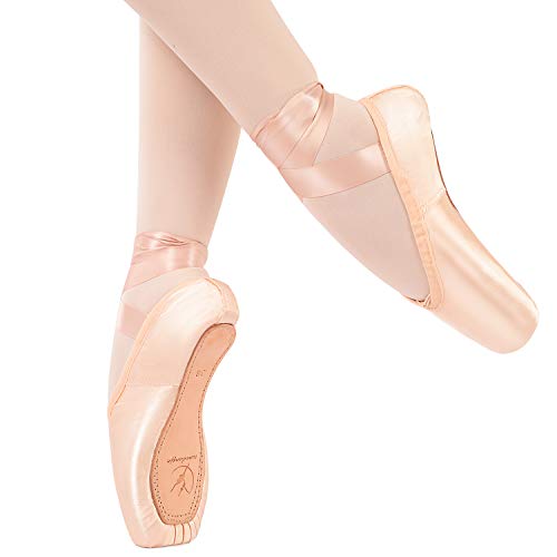 Zapatillas de Ballet de Punta Zapatillas de Danza Profesionales Rosadas con Cinta Cosida y Almohadillas de Silicona para niñas y Mujeres