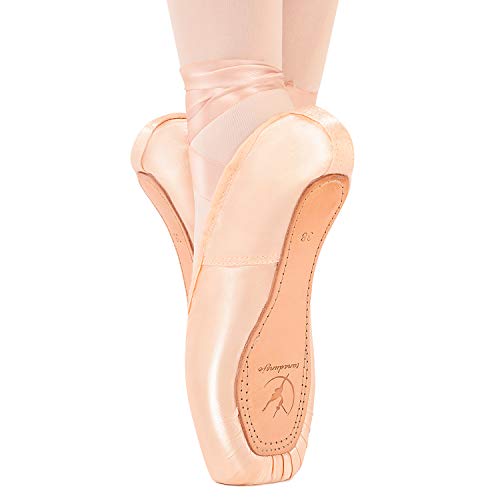 Zapatillas de Ballet de Punta Zapatillas de Danza Profesionales Rosadas con Cinta Cosida y Almohadillas de Silicona para niñas y Mujeres