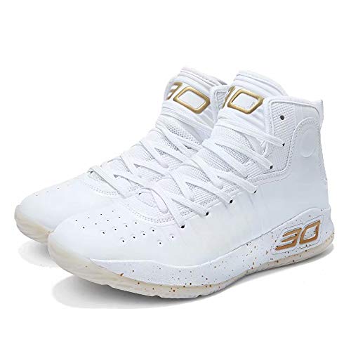 Zapatillas De Baloncesto Hombre Mujer Antideslizante De La Luz Amortiguación Transpirable Aire Libre Zapatillas De Deporte Zapatillas De Gimnasia Blanco Dorado 38