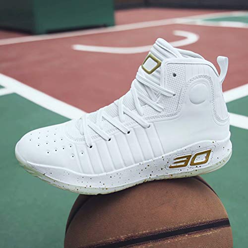 Zapatillas De Baloncesto Hombre Mujer Antideslizante De La Luz Amortiguación Transpirable Aire Libre Zapatillas De Deporte Zapatillas De Gimnasia Blanco Dorado 38