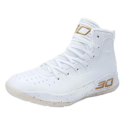 Zapatillas De Baloncesto Hombre Mujer Antideslizante De La Luz Amortiguación Transpirable Aire Libre Zapatillas De Deporte Zapatillas De Gimnasia Blanco Dorado 38
