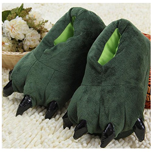 Zapatillas de casa de Felpa Suave Unisex Animal Disfraz de Pata de Garra (S (tamaño del niño 28-34), Green)