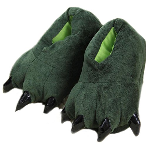 Zapatillas de casa de Felpa Suave Unisex Animal Disfraz de Pata de Garra (S (tamaño del niño 28-34), Green)