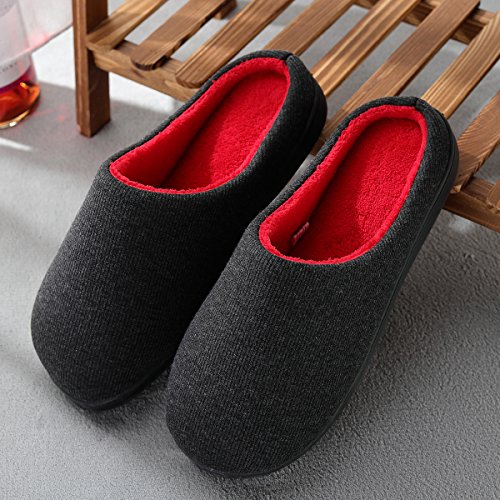 Zapatillas de casa de Hombre, Ultraligero cómodo y Antideslizante, Zapatilla de Estar por casa para Hombre, Negro, Interior: Rojo, EU 42-43 (26.5-27CM)