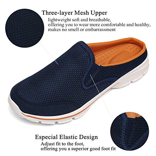 Zapatillas de Casa Mujer Hombre Zuecos de Algodón Comodas Transpirable Casual Pantuflas Exterior y Interior, Azul Naranja, 41 EU