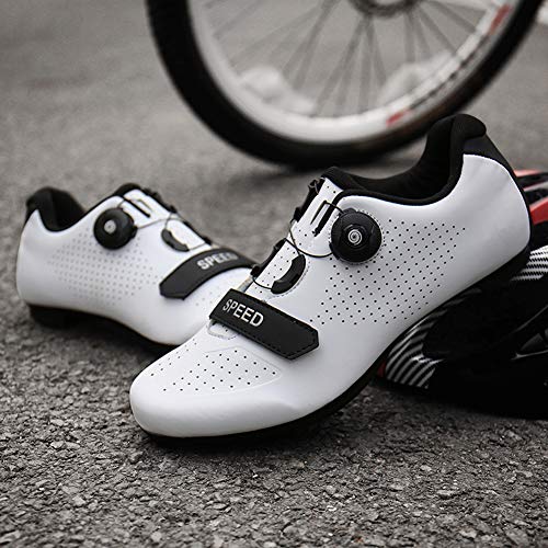 Zapatillas de Ciclismo de Carretera para Hombre y Mujer Zapatillas de Bicicleta de montaña Antideslizantes y Transpirables Blanco 45 EU