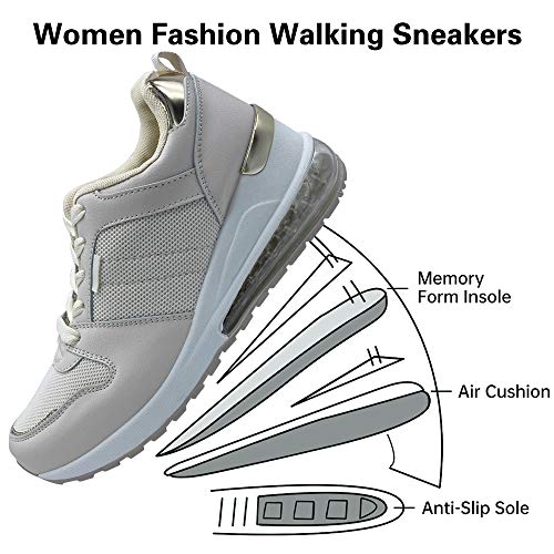 Zapatillas de cuña de tacón Alto para Mujer, Zapatillas de Deporte con cuña para Interiores de Aire para Mujer, Zapatillas Deportivas con cuña, talón de 7 CM, Plataforma Informal al Aire Libre