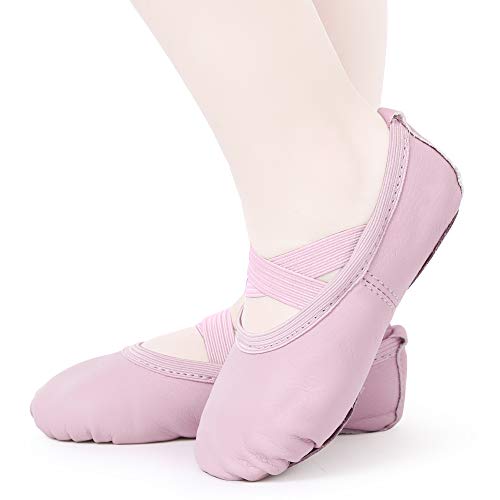 Zapatillas de Danza Cuero Zapatos Media Punta de Ballet y Gimnasia para Niña y Mujer Rosa 20