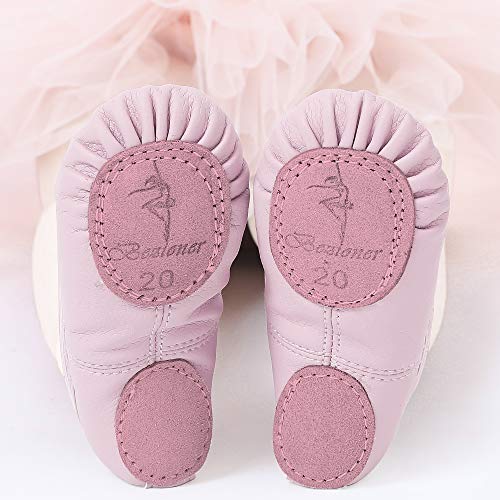 Zapatillas de Danza Cuero Zapatos Media Punta de Ballet y Gimnasia para Niña y Mujer Rosa 20