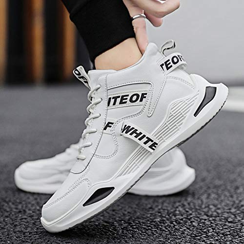 Zapatillas de deporte de caña alta para hombre tendencia de otoño zapatillas deportivas para hombre con personalidad ligera informal,Blanco,42