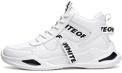 Zapatillas de deporte de caña alta para hombre tendencia de otoño zapatillas deportivas para hombre con personalidad ligera informal,Blanco,42