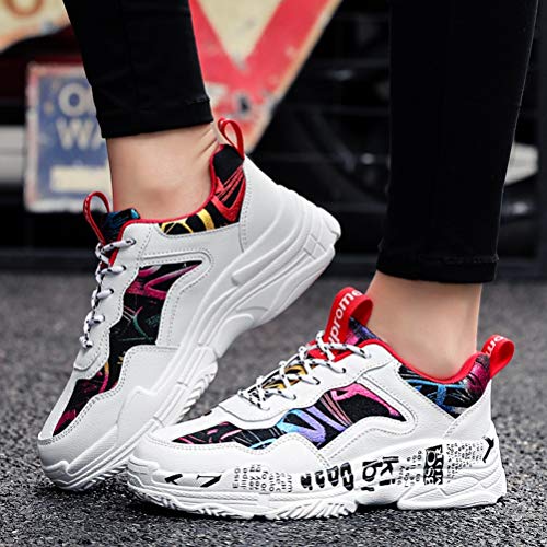 Zapatillas de Deporte de Mujer Plataformas Graffiti Vulcanizado Colorido Atlético Fondo Grueso Suela con Cordones Chunky Casual Sports Clunky Sneakers