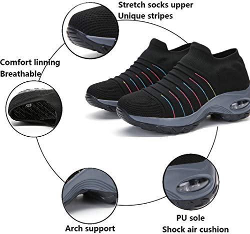 Zapatillas de Deporte para Mujer Calzado de Gimnasia Calzado Ligero para Correr Calcetines cómodos y Transpirables Calzado sin Cordones Senderismo al Aire Libre Calzado con cuña，2089 Black01 36